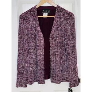 NWT Alex Evenings Women Dressy Purple Sparkle Open Front Cardigan Jacket Size 10